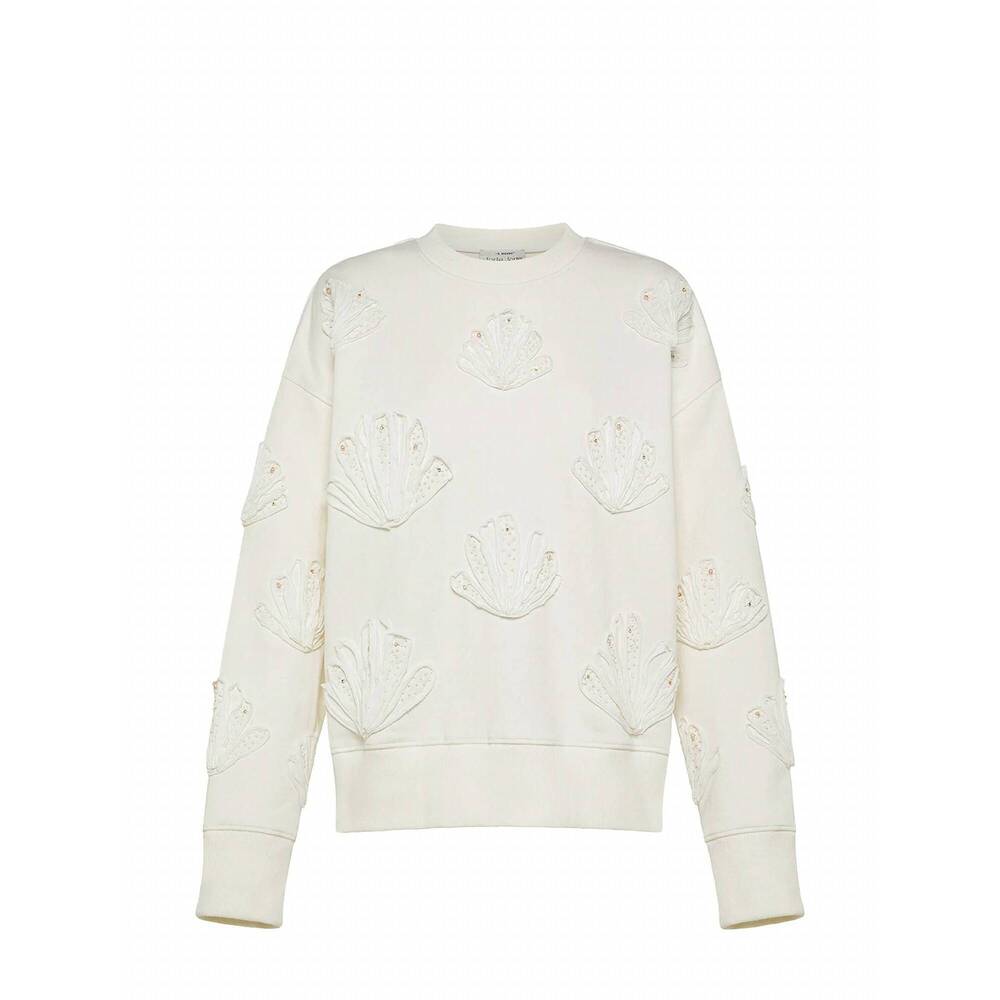 NEW FORTE FORTE women's lunamaris shell embroided sweatshirt in ivory